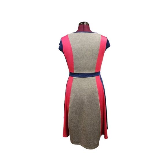 Mckol Womens Sz L Pink Gray Blue Color Block Midi Dress - Picture 4 of 12